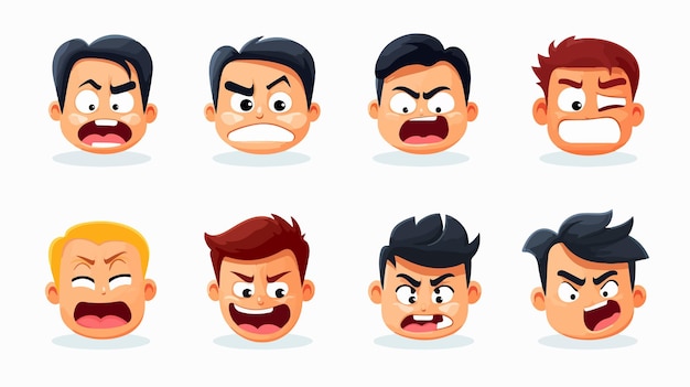 Vector various facial expressions and emotions on human face icon