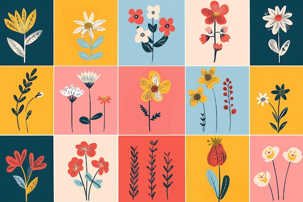 Vector various flowers in style illustration