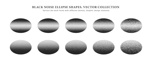 다양한 벡터 손으로 그린 도트 작업 선형 그라데이션 세트가 있는 점묘 타원형 모양