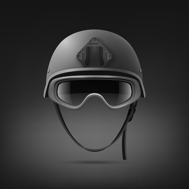 Vector vector 3d realistic black military helmet with protect glasses icon set closeup isolated helmet army symbol of defense and protect soldier helmet design template