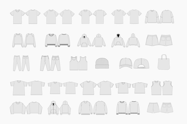 Vector vector apparel mockups collection mens tshirt hoodie baseball cap joggers sweatshirts shorts vector