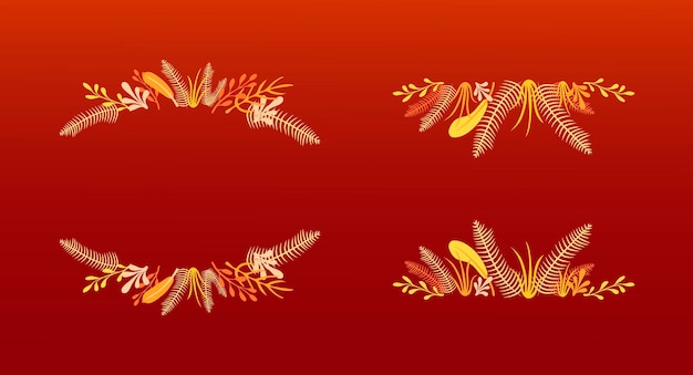 Vector Autumn Plants Frames and Borders Doodle Vignettes Autumn Season Colors