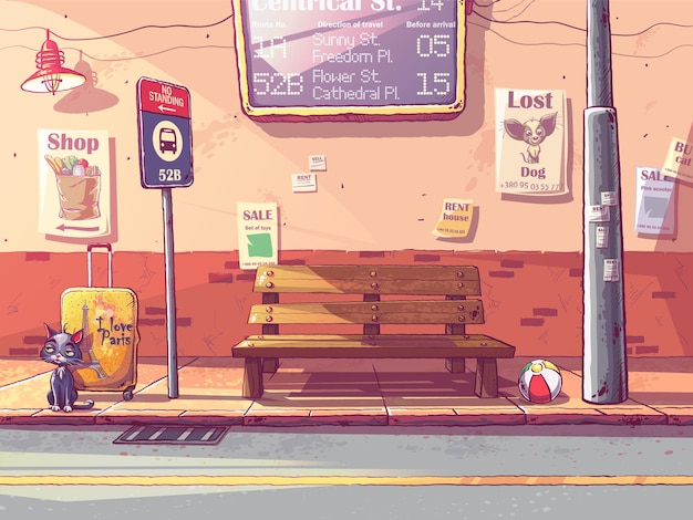 Vector background illustration bus stop