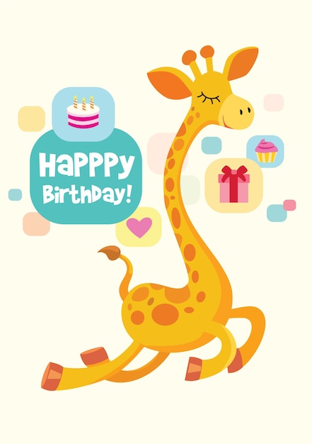 Vector birthday card with cute giraffe