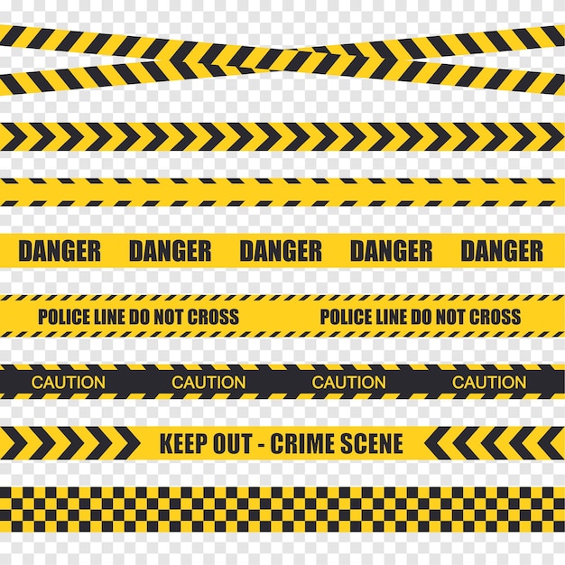 Vector vector black and yellow police stripe border set of danger caution seamless tapes