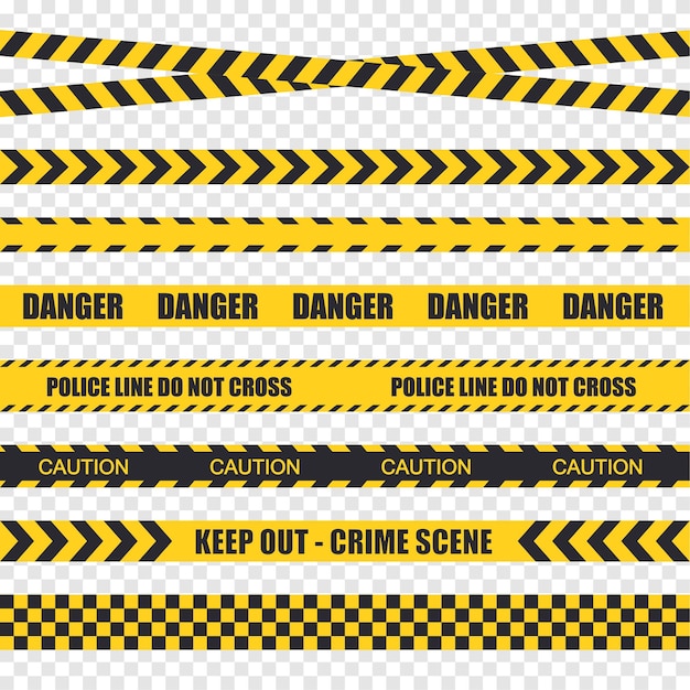 Vector black and yellow police stripe border Set of danger caution seamless tapes