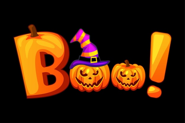 Vector Boo Halloween banner background with pumpkins