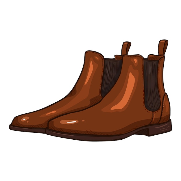 Vector Brown Leather Shoes Classic Chelsea Boots