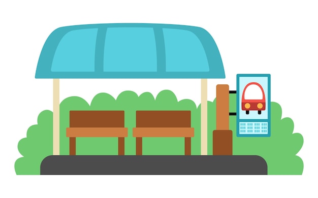 Vector vector bus stop icon cartoon public transport waiting station city or countryside transportation clipart with greenery benches roof and timetable cute comfortable destination point for town mapxa