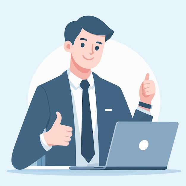 Vector vector businessman with laptop giving thumbs up