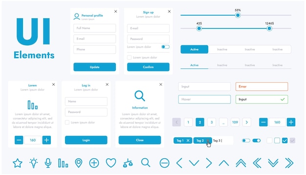 Vector buttons and forms in eps10 UI kit for web