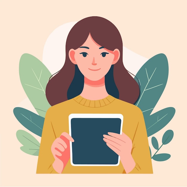 Vector vector cartoon woman carrying tablet to study