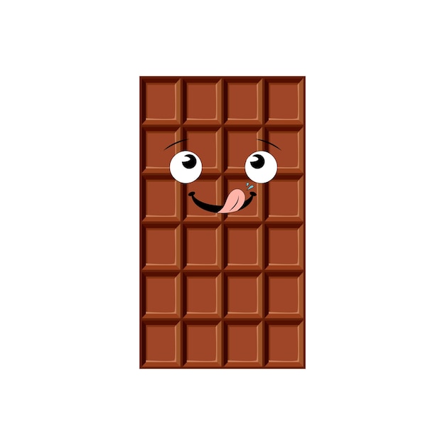 Vector Chocolate Bar with Licking Its Lips Face Isolated on White Background Milk