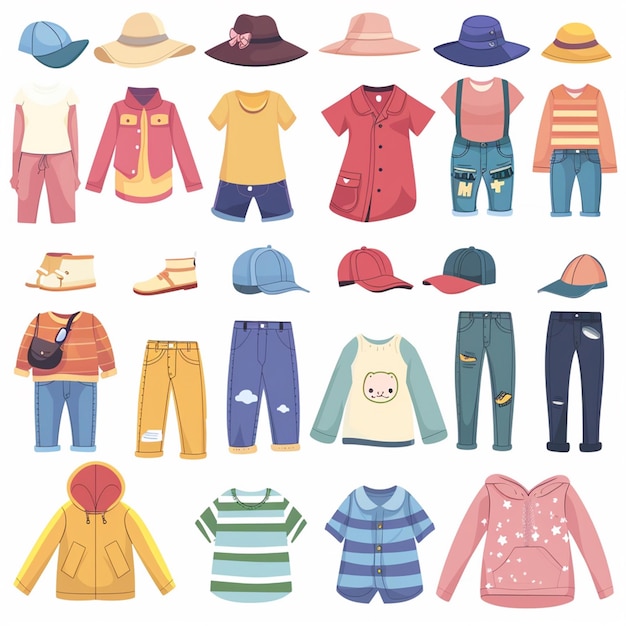 Vector vector clothes set illustration wear fashion isolated clothing hat dress shirt icon appa