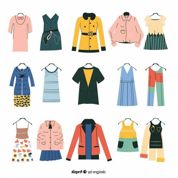 Vector vector clothes set illustration wear fashion isolated clothing hat dress shirt icon appa