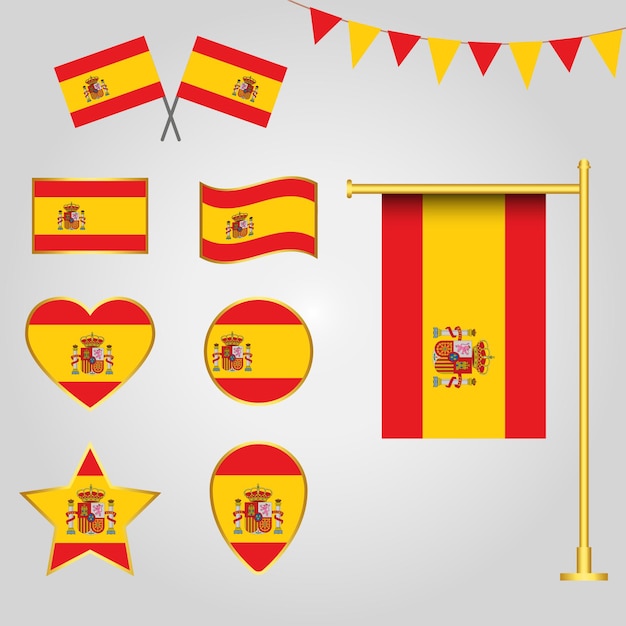 Vector vector collection of spain flag emblems and icons in different shapes vector illustration spain