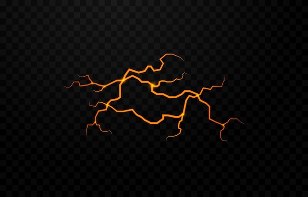 Vector cracked earth with lava PNG. Crack with lava on an isolated transparent background. Lava.