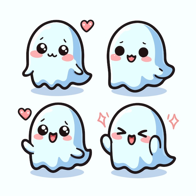 vector cute ghost collection set