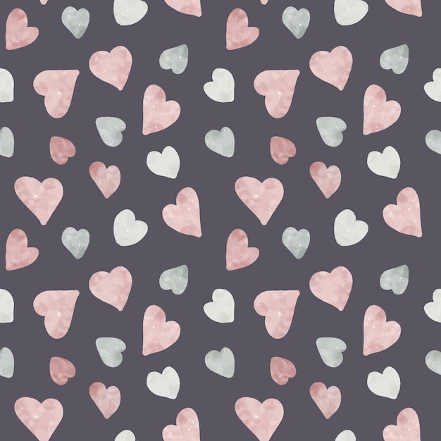 Vector cute watercolor seamless pattern with pink hearts