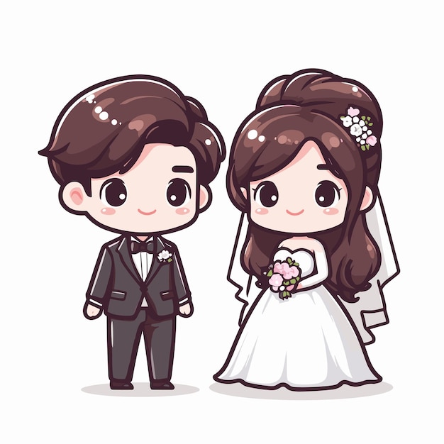 Vector vector cute wedding couple in cartoon style