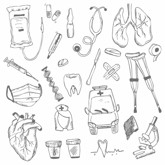 Vector doodle Medical set