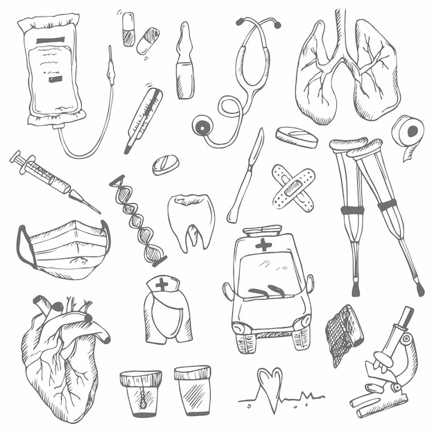 Vector doodle medische set