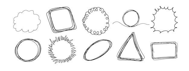 Vector vector doodle set ellipses tangles lines circles place your text here text popup bubble blank speech bubbles frames with copy space hand drawn empty clouds with place for text