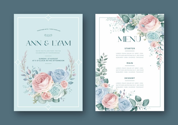 Vector elegant wedding invitation with beautiful watercolor paint flower