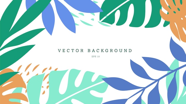 Vector vector exotic background with colored blooming leaves monstera palm abstract elements eps 10