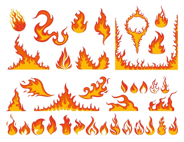 Vector fire icons set on white background