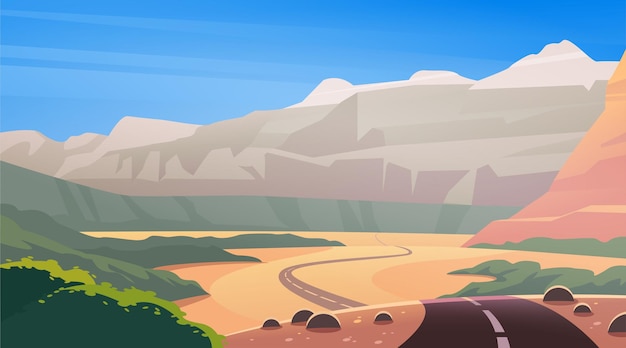 Vector flat landscape illustration of mountain canyon view For travel banner card advertising