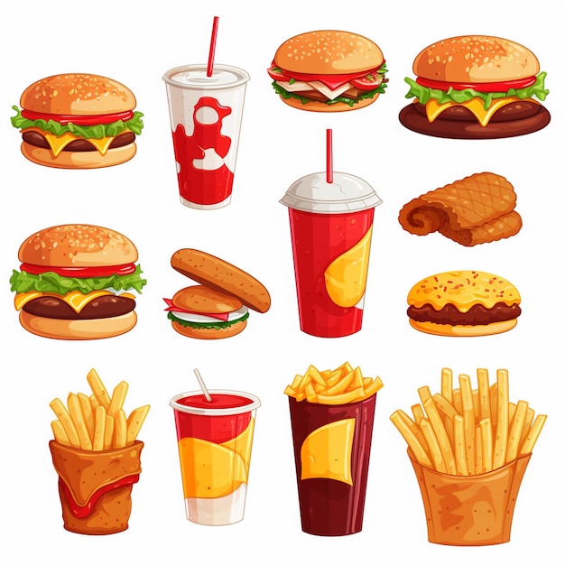 Vector vector food burger restaurant menu illustration fast pizza meal hamburger design cartoon