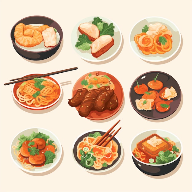 Vector vector food chinese illustration asian restaurant design isolated dinner symbol icon mea