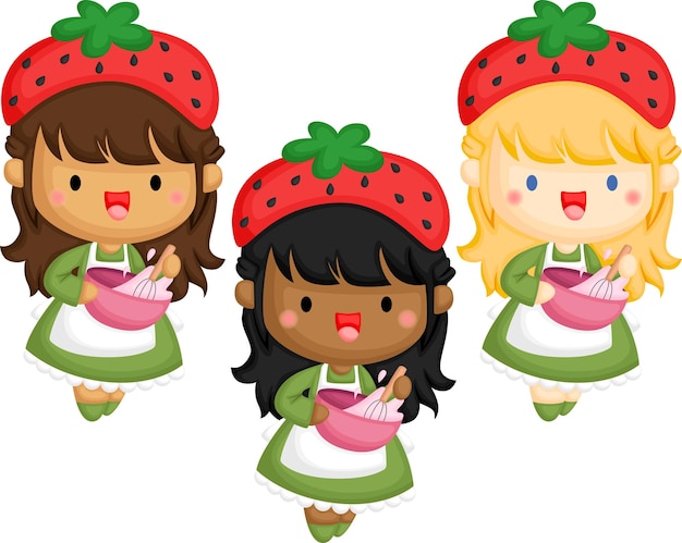 a vector of a girl with strawberry in multiple skin tones