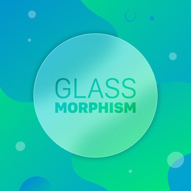 Vector vector glass morphism style translucent circle on a green background with circles and liquid shapes