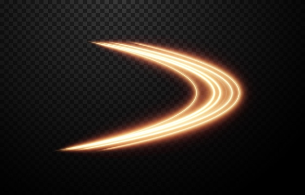 Vector glowing lines of light on an isolated transparent background. Luminous wavy lines.