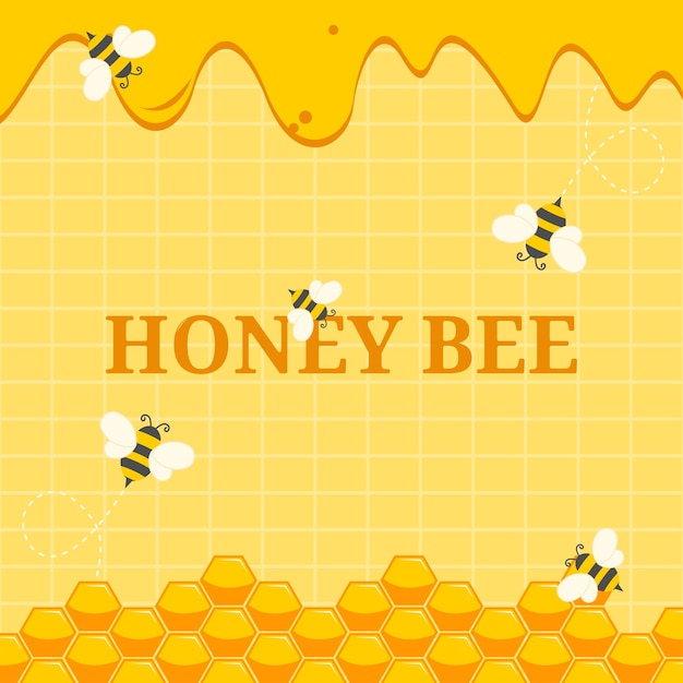 Vector vector graphic of dripping honey little bees and honeycomb borders background