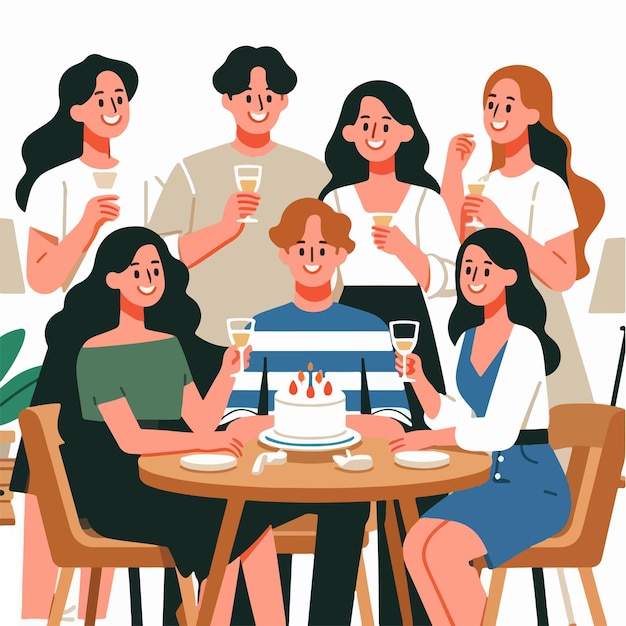 Vector vector of a group of people having a party with a simple and minimalist flat design style