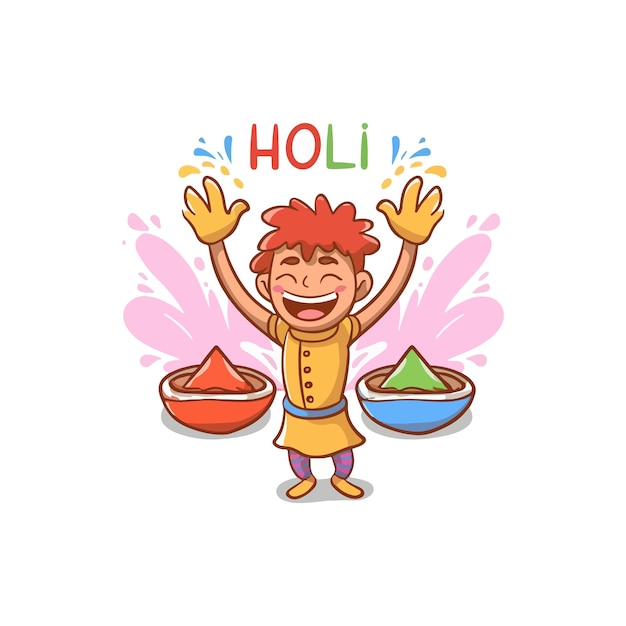 Vector vector hand draw fun characters celebrate colorful holi card background