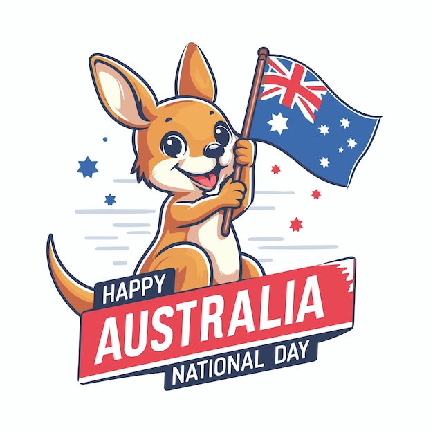 Vector vector hand drawn australia day with kangaroo and flag