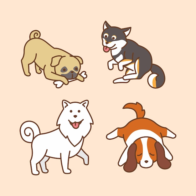 Vector hand drawn flat cute dog element collection