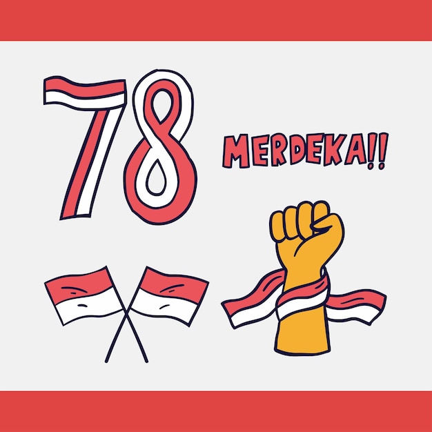 Vector hand drawn flat Indonesia independence day celebration