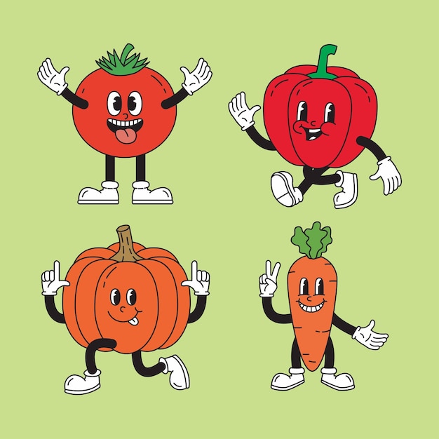 Vector hand drawn flat vegetable element collection