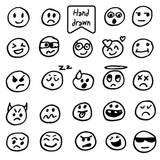 Vector hand drawn set of smiles