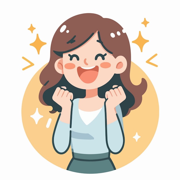 Vector happy excited woman cartoon illustration