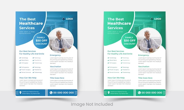 Vector health care or medical flyer design template