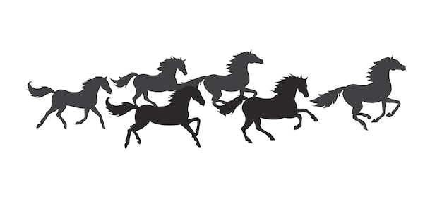 Vector herd of galloping horses isolated on white background