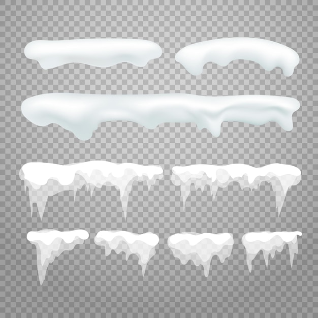 Vector vector icicles and snowcap elements on transparent background. snow effects vector collection