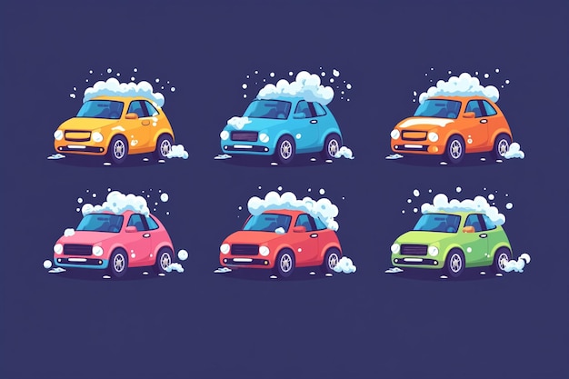 Vector vector icons of colorful soapy cars