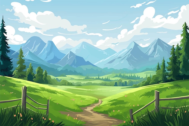 vector illustration background natural landscape mountain grassland